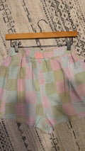 Pastel Patchwork Plaid Button Front Shorts