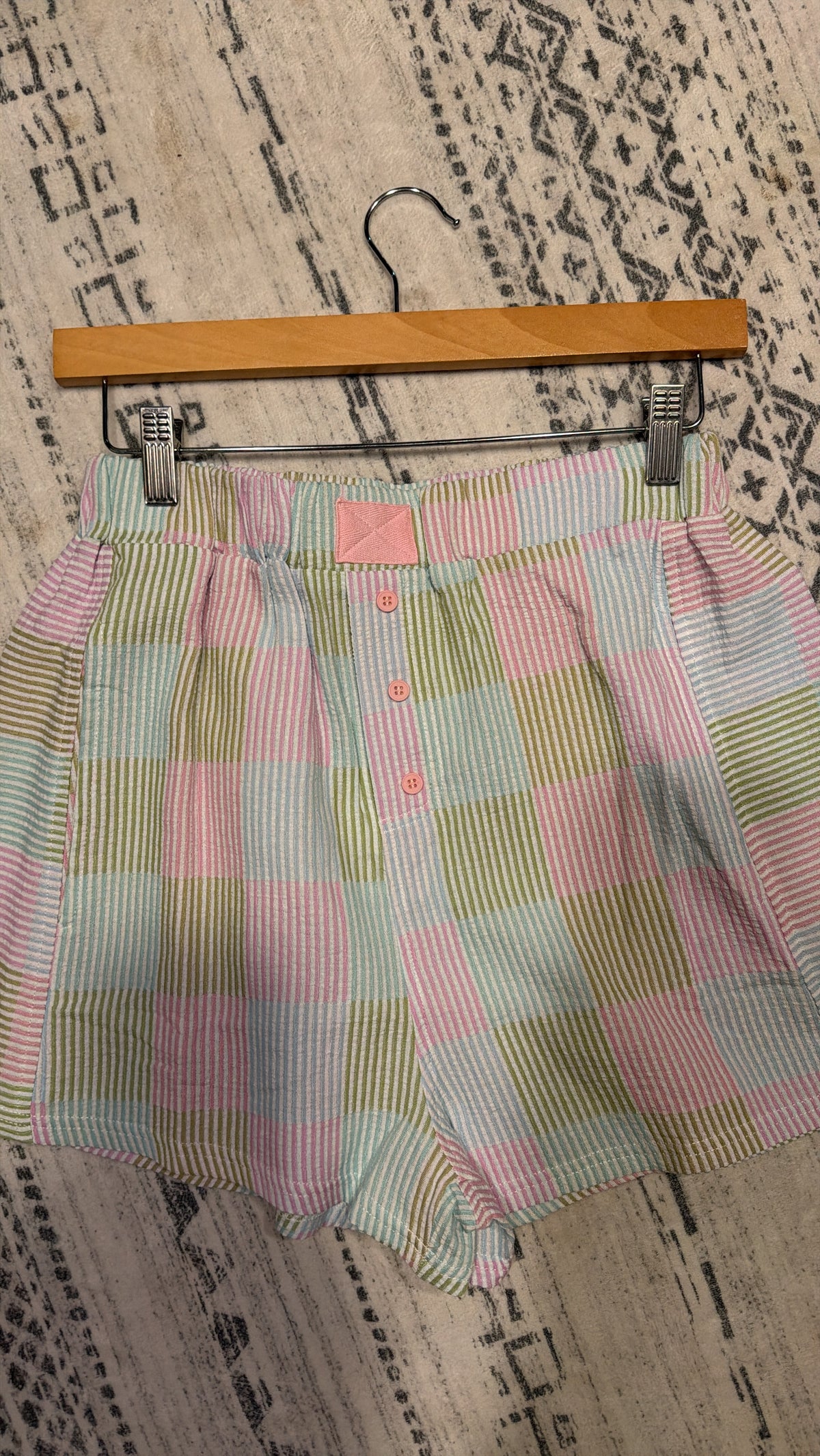 Pastel Patchwork Plaid Button Front Shorts