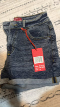 STRETCH HIGH RISE SOLID HEM DENIM SHORTS
