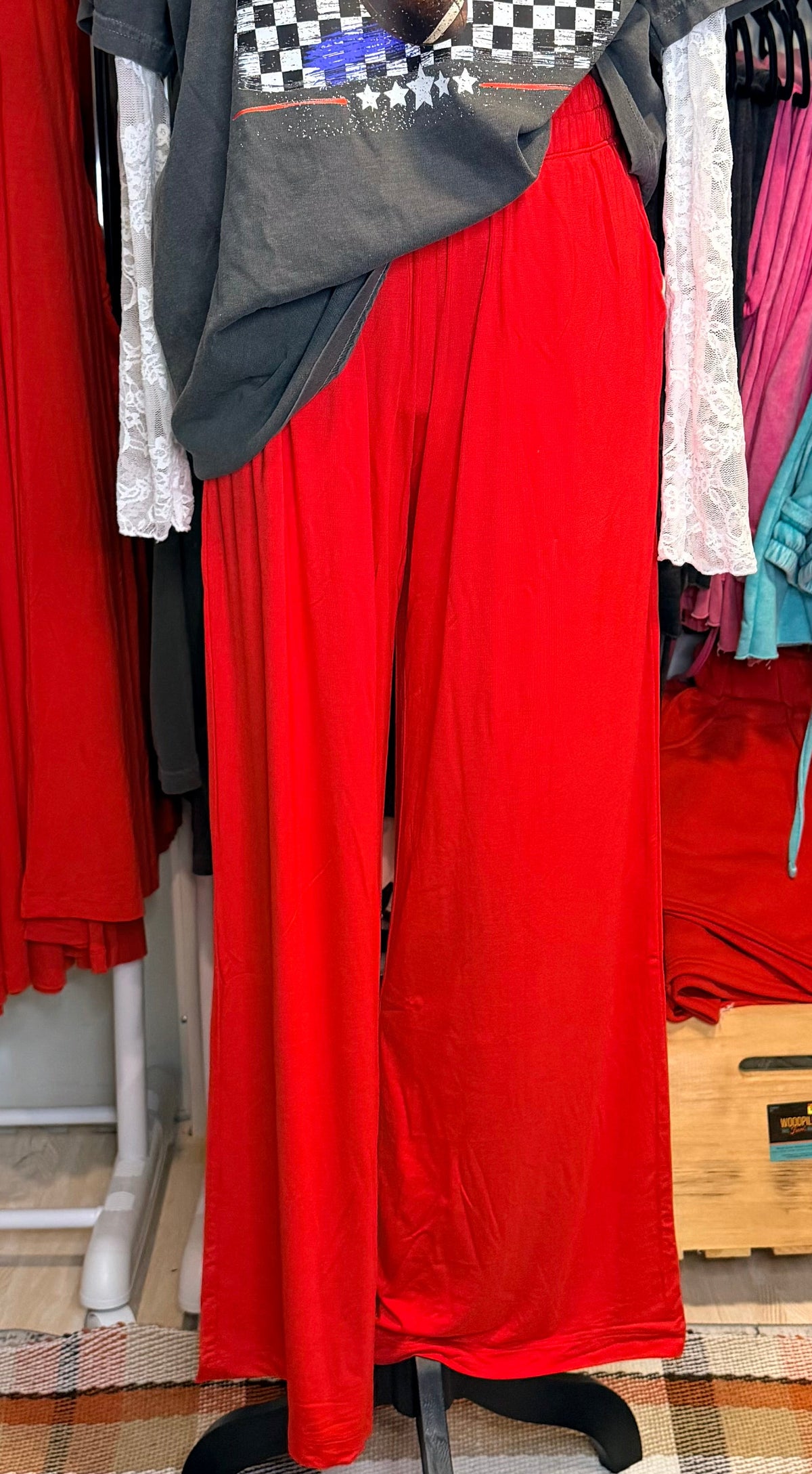 VISCOSE MODAL CROPPED WIDE LEG PANTS: Red