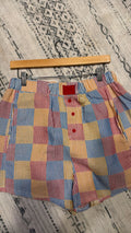 Patchwork Plaid Button Front Shorts