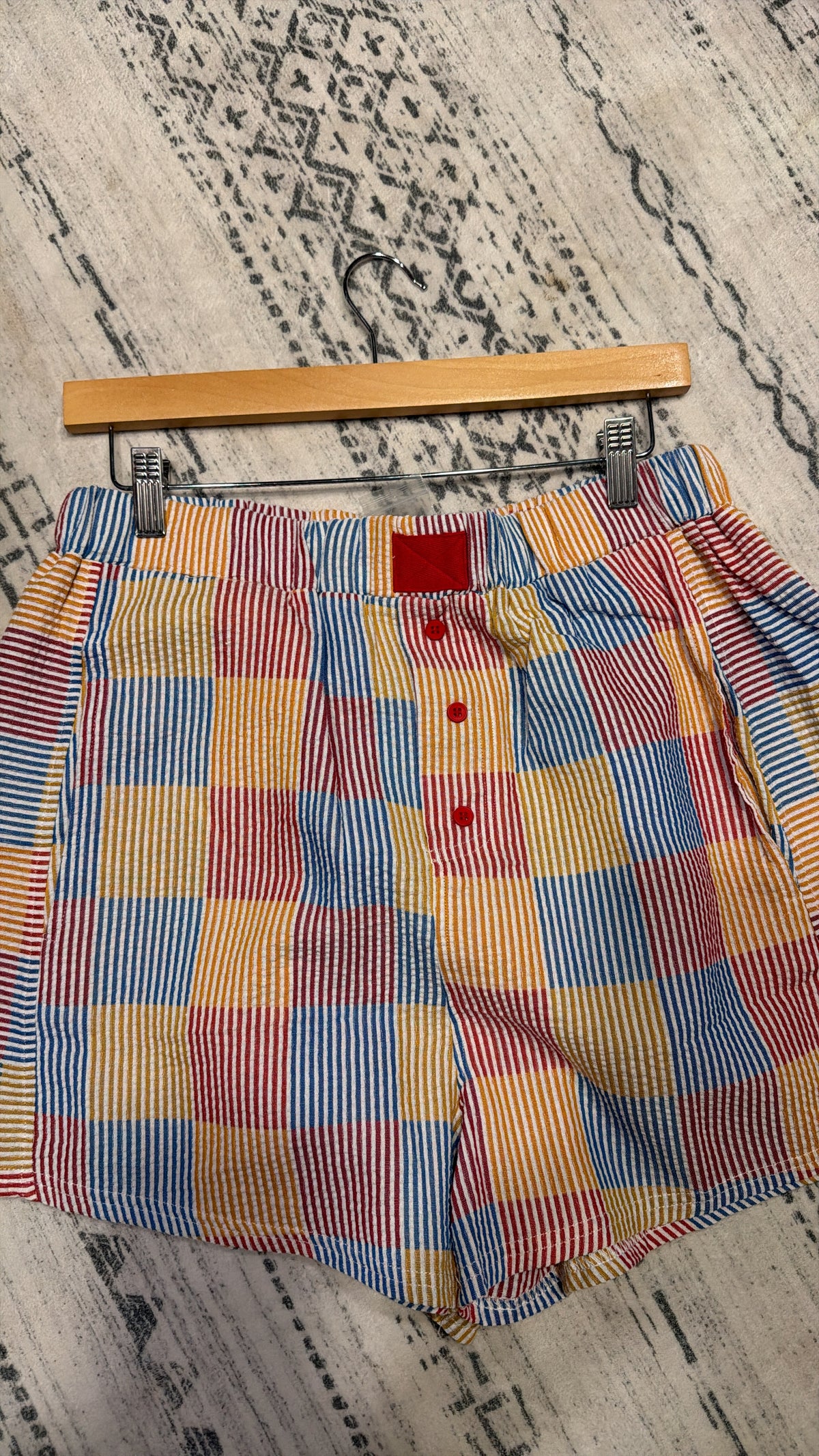 Patchwork Plaid Button Front Shorts
